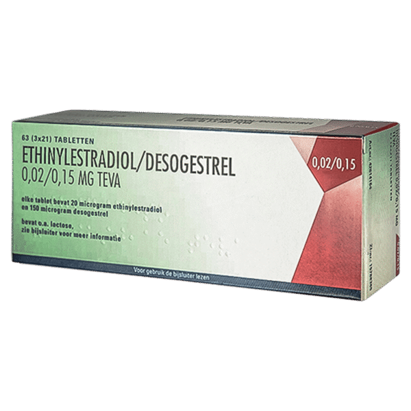 Ethinylestradiol Desogestrel 0,02/0,15 mg Teva anticonceptiepil verpakking