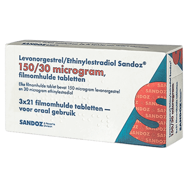 verpakking van Ethinylestradiol/Levonorgestrel 0,03/0,15 mg van Mylan, gecombineerd hormonaal anticonceptiemiddel in pilvorm