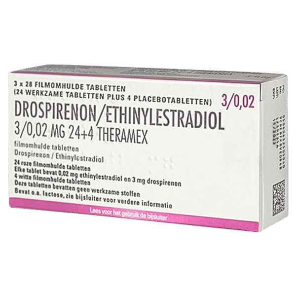 Drospirenon Ethinylestradiol 3/0,02 mg Theramex 24+4 – combinatiepil anticonceptie