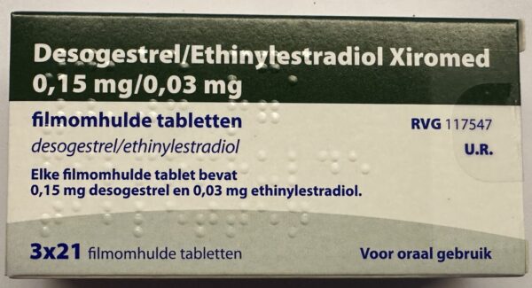 Verpakking Ethinylestradiol/Desogestrel 0,03 mg/0,15 mg tabletten van Xiromed