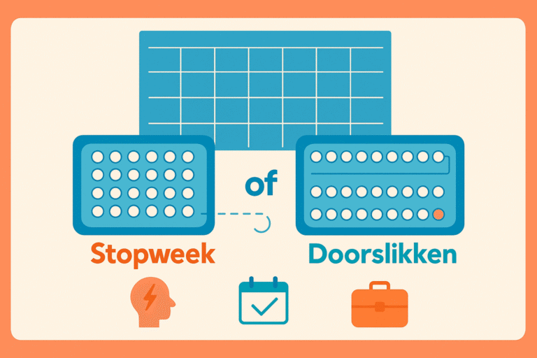Kalender met keuze tussen stopweek en doorslikken van de anticonceptiepil.