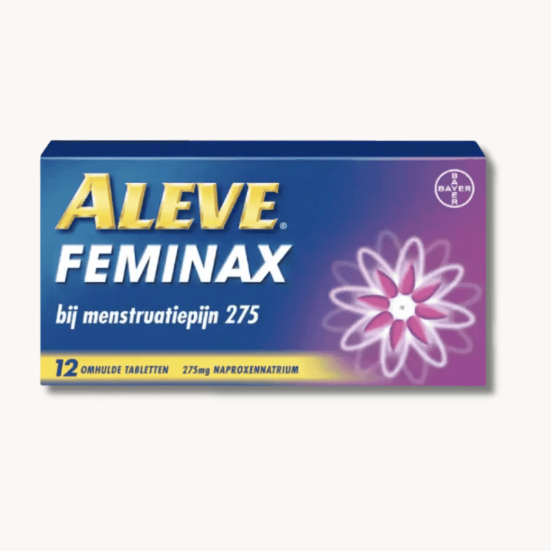Aleve Feminax 275 mg tegen menstruatiepijn verpakking van 12 tabletten.