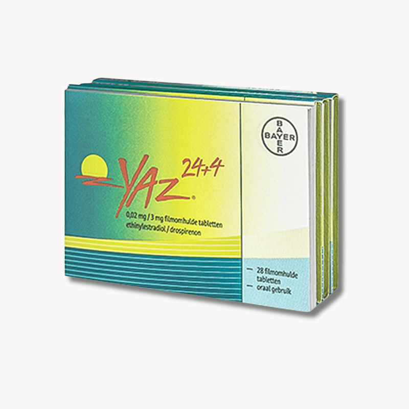 Een verpakking van de Yaz anticonceptiepil voor een standaard voorraad van 3 maanden bij Zekervandepil.